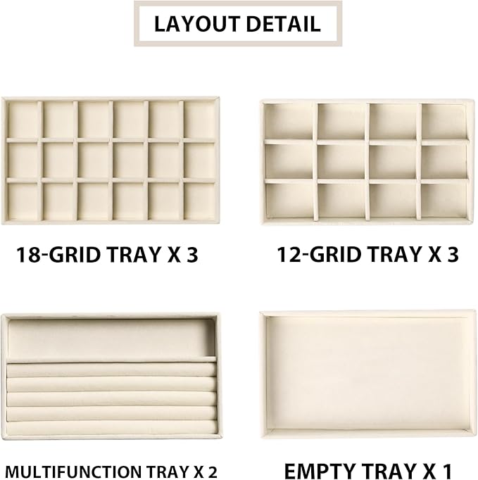 Frebeauty Jewelry Organizer Tray,Stackable Velvet Jewelry Trays,Drawer Inserts Earring Organizer For Women Jewelry Storage Di