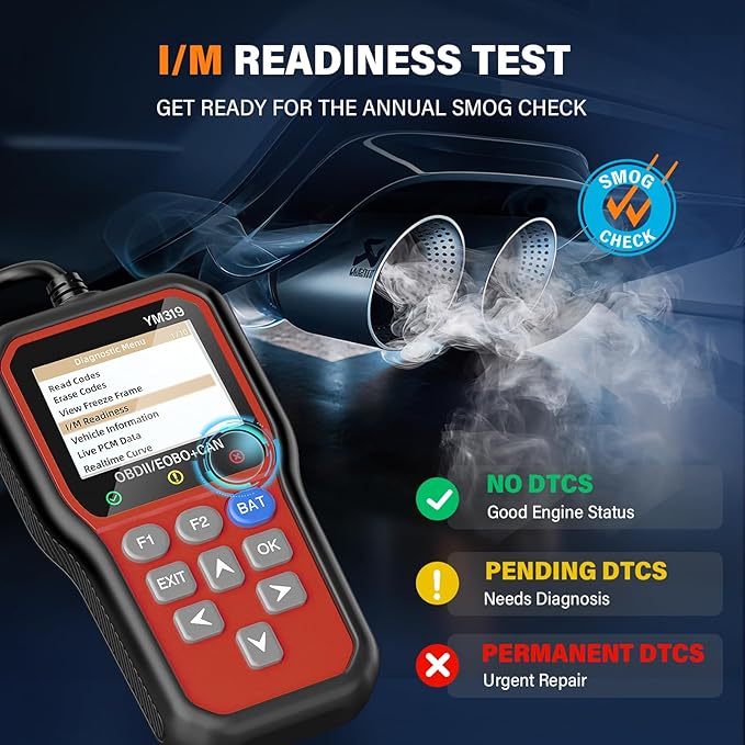 BluSon YM319 OBD2 Scanner Diagnostic Tool with Battery Tester, Check Engine Fault Code Reader with Live Data, Cloud Printing,
