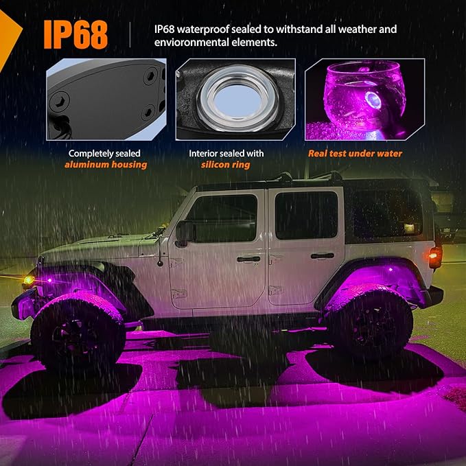 Nilight LED Rock Light 4PCS Pink Purple Underglow Wheel Well Fender Pods Waterproof Exterior Underbody Roof Rack Side Lamps for 12V 24V Car Truck Pickups ATV UTV SUV Motorcycle Boat