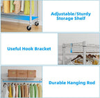 Simple Trending Clothing Garment Rack with 3 Tiers Storage Shelves, Heavy Duty Rolling Clothes Organizer Double Rods with Whe