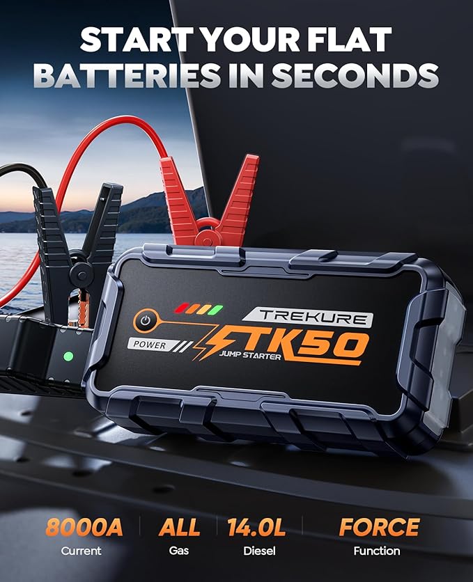 TREKURE Car Battery Jump Starter 8000A 26800mAh, Portable Car Jump Starter for All Gas and 12L Diesel Engines, Power