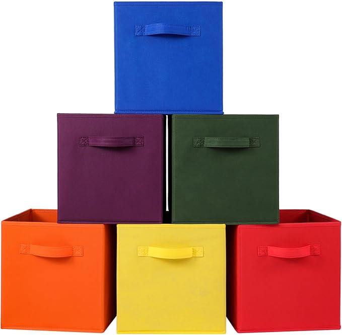 Stero Fabric Storage Bins 6 Pack Fun Colored Durable Storage Cubes with Fabric Handles Foldable Cube Baskets for Home, Kids R