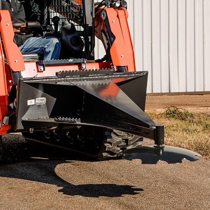Titan Attachments Skid Steer Ice Scraper with Down Pressure, Pivoting Center Point, and Replaceable Notched Disc - Move Forward, Backward, and Side to Side for Efficient Snow and Material Removal