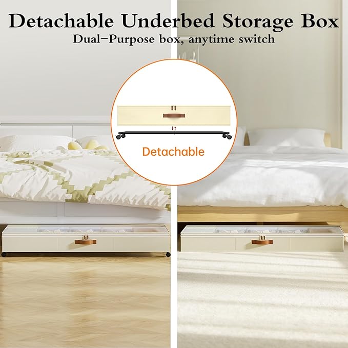 Yecaye Under Bed Storage with Wheels, 2 Pack Under Bed Storage Containers with Adjustable Dividers & Clear Window, 85L Rollin