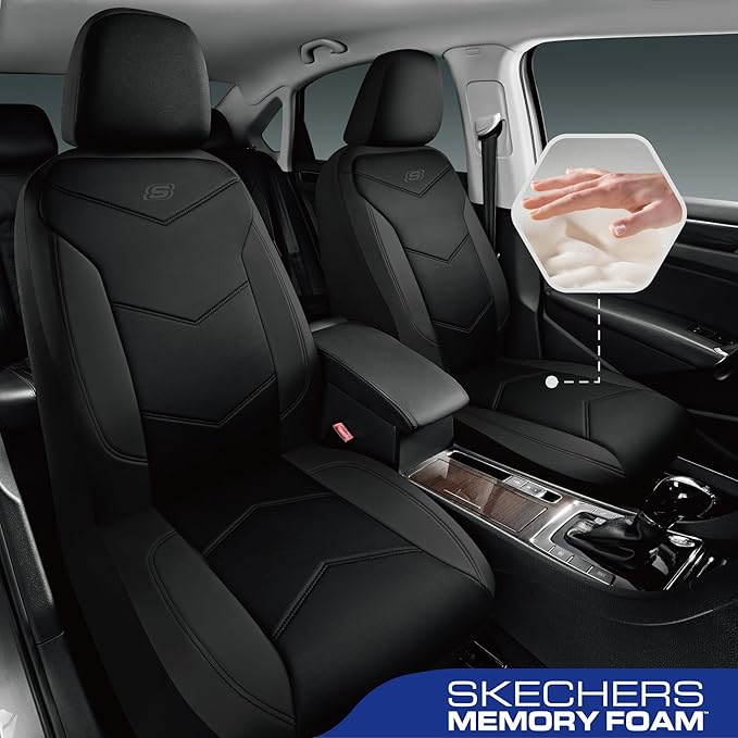 Skechers Memory Foam Seat Covers,Leather Car Seat Covers, Ultimate Comfort & Support Seat CoversFull Sets,Airbag Compatible, 
