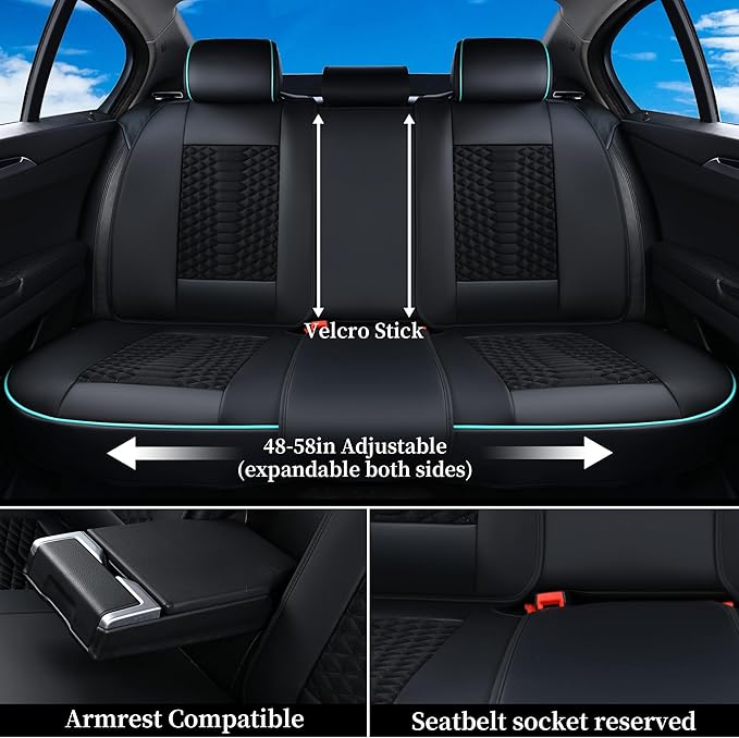 Coverado Car Seat Covers Full Set, 5 Seats Universal Seat Covers for Cars, Breathable Fabric Faux Leather Auto Seat Cushions,