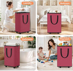SpaceTrove Laundry Basket with Wheels, Collapsible Laundry Baskets, Laundry Hamper with Handles Detachable Wheels, Rolling La