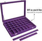 Siveit Velvet Jewelry Tray 48 Grid Jewelry Display Tray Organizer Box with Transparent Lid Rings Earrings Necklaces Pendants 