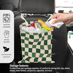 Car Garbage Can, Seat Back Hanging Cute Car Trash Can Bag, Car Organizer and Storage Bag for Travelling, Outdoor Cute Green Checkerboard