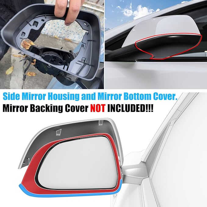 Jaronx Compatible with Tesla Model 3 Mirror Bottom Cover & Housing Frame 2017-2025, Left Driver Side Rearview Mirror Cover Bracket Lower Base & Frame Housing Replacement for Tesla Model 3