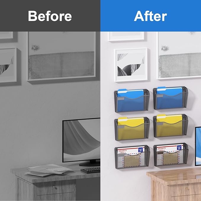samstar 6 Pack Magnetic File Holder, Mesh Wall File Organizer File Pocket Mail Organizer Paper Folder Holder for Office/Home,