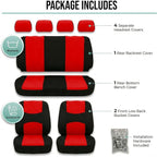 FH Group Bright Flat Cloth Full Set Automotive Seat Covers Front Set and Rear Solid Bench Red Black Seat Covers w. Gift Unive