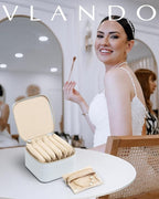 Vlando Jewelry Travel Case,Travel Jewelry Organizer with Clear Velvet Jewelry Bags 6Pcs Zipper Pouch for Women Wedding,Birthd