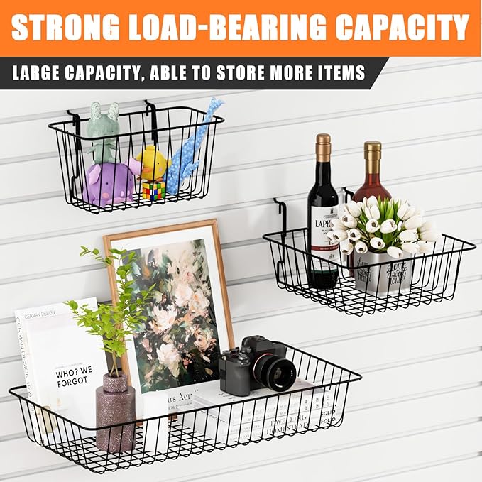 11.8" L x 5.9" D x 5.9"H - 6 pcs Black Wire Baskets for GridWall and SlatWall - Merchandiser Baskets,Grid wall Shelves Hangin