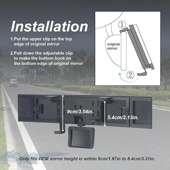 15" Car Rearview Mirror with Baby Mirror,Panoramic Wide Angle Clip-on Car Rearview Mirror,Reduce Blind Spot Effectively for Cars, SUVs & Trucks