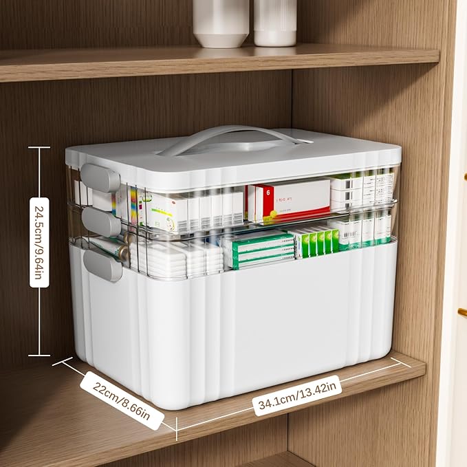 ARSTPEOE 3-Tier Medicine Organizer - Portable Medicine Cabinet with Plastic Handle, Multipurpose Medical Box, Pill Organizer,