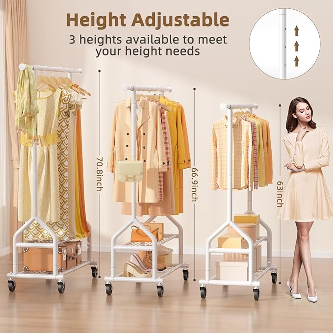 EAGMAK Heavy Duty Clothes Rack Load 556 LBS, Rolling Clothing Rack With Shelves, Height Adjustable Metal Clothes Hanger with 