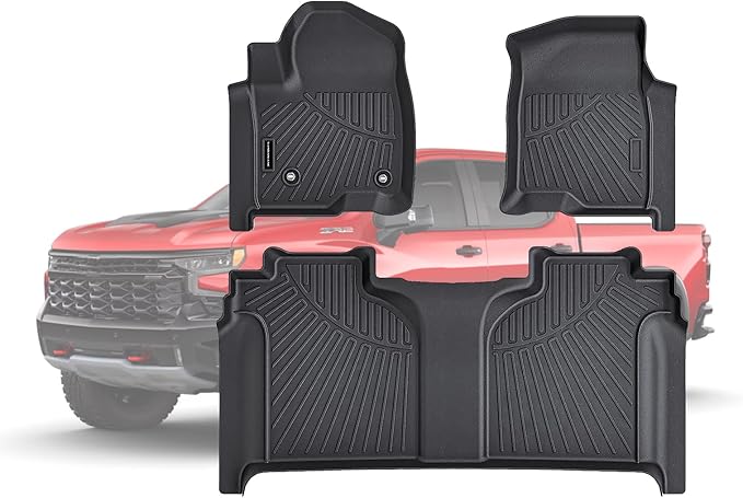 Floor Mats for 2019-2026 Chevy Silverado GMC Sierra 1500 Crew Cab, Chevrolet Silverado/Sierra 2500 HD/3500 HD Crew Cab TPE All Weather Protection Car Floor Liners Accessories
