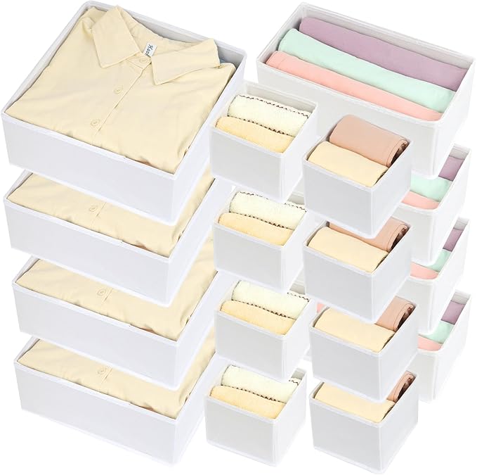 Fordonral 16 Pack Drawer Organizer Clothes, Foldable Fabric Dresser Organizer Closet Organizers and Storage Box for Underwear