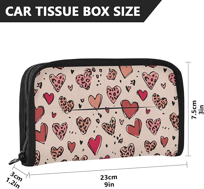 Car Tissue Holder Car Visor Organizer Tissue Box Holder for Car Sun Visor Organizer with Car Vehicle Accessories Essentials Interior for Women Men Pastel Heart Leopard Dot