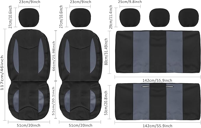 CAROMOP Waterproof Car Seat Cover Full Seats, Neoprene Seat Covers for Cars,Split Bench Compatible Car Interior Covers, Unive