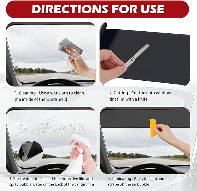 59.06"x5.91" 5% VLT Car Window Tint Film Kit,Cuttable Car Tints for Window Avoids Glare to Disturb Vision,Universal Cars Windshield Tint Strip with Knife/Scraper