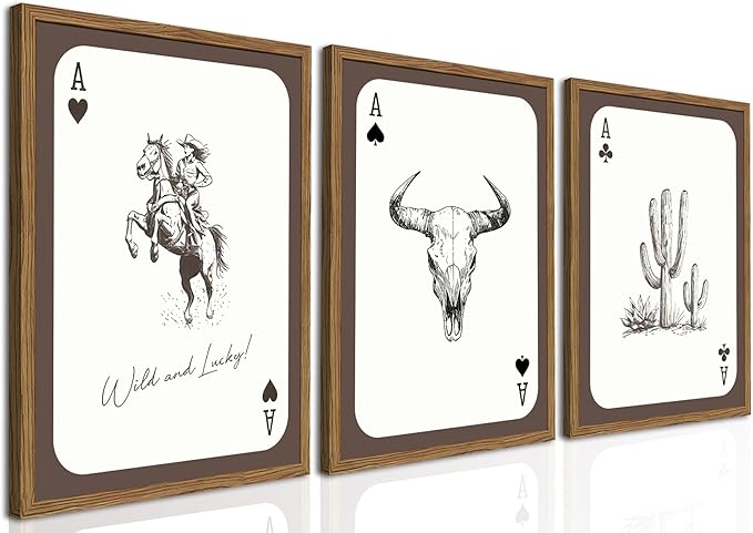 Western Cowboy Wall Art Set of 3, Vintage Cowgirl Rodeo Decor Painting, Southwestern Rustic Aesthetic Artwork Canvas Prints f