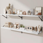 Deep Floating Shelves,55" Wx10 D Wood Wall Shelves Set of 2,Long Wood Floating Shelf with Metal Brackets,Floating Bookshelf f
