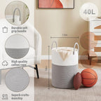 Artfeel Laundry Basket,Woven Cotton Rope Laundry Hamper,40L for Decorative Storage of Dirty Clothes,Toys and Blankets in Bath
