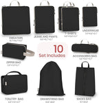 Compression Packing Cubes for Travel, Set of 10 Expandable Luggage Organizers with Shoe Bag, Lightweight Water-Resistant Suit