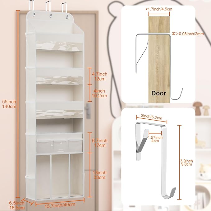 OneDream 5-Tier Over the Door Organizer with Removable Storage Caddy, Baby Clothes Organizer for Nursery, Hanging Behind Door