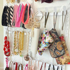 Evelots Rack for Purses, Belts, Jewelry, Ties, Hats - New Over the Door Organizer - Adjustable 8 Tier - 40 Hooks for Multi Us