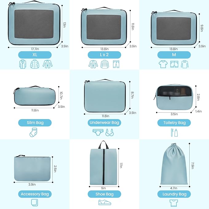 Mesh Packing Cubes for Travel, Durable Luggage Organizer with Sturdy Material and Double Zippers, Comprehensive Set for Trave
