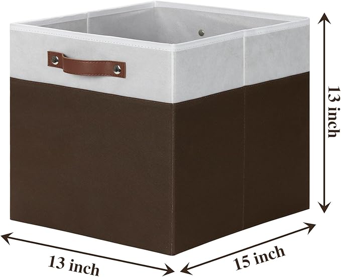 Temary Foldable Cube Baskets 4Pack - Shelf Storage Bins with Handles, Fabric Storage Organizer for Clothes, Home (White&Brown