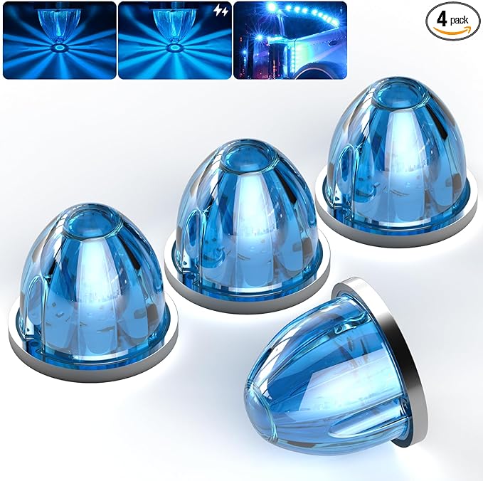 BJZ 4Pcs Ice Blue Watermelon LED Strobe+Constant Marker Lights Dual Function Watermelon-Shaped Side Marker Clearance Tail Top Cap Roof Lights for Trailer Truck Semi-Trailer Heavy-Duty Truck Bus Van