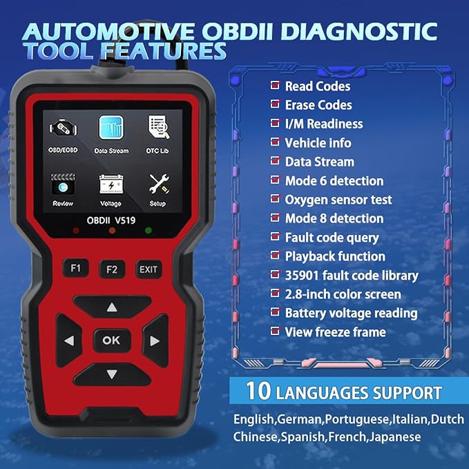 2025 New OBD2 Scanner Diagnostic Tool - Check Engine Light Code Reader with Reset, Battery Voltage Tester, Modes 6 & 8,
