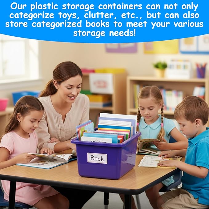 Kifmurase 6PCS Plastic Cubby Storage Bins, 12x7 Inch Stackable Toy Storage Organization, Colored Toy Storage Bins with 12 Lab