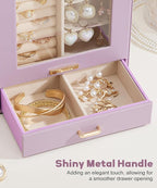 Homde Jewelry Organizer Girls Women Jewelry Box for Necklaces Rings Earrings Gift Bracelets Storage Case (Grey Purple + Gold)