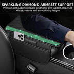 NBTEPEM Bling Car Center Console Cover, Leather Car Arm Rest Cover Cushion with 2 Storage Bags, Universal Auto Armrest Protector Storage Box, Bling Accessories Interior for Most Vehicles (Green)