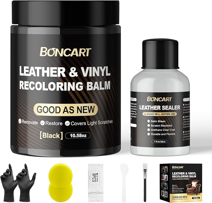 Leather Recoloring Balm with Leather Sealer, 10.58oz Leather Color Restorer, Leather Repair Kit for Vinyl Furniture Shoes Car