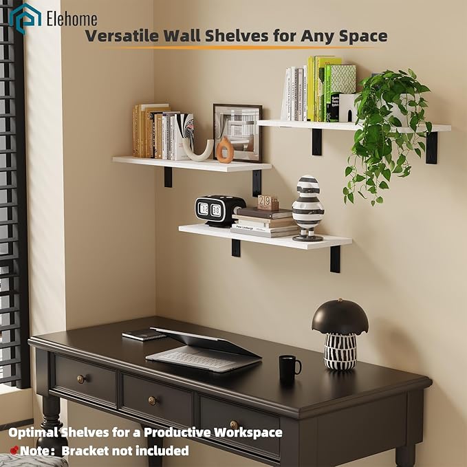 Floating Shelf Board for Wall 5/8" – No Brackets – 24" L x 12" W x 0.6" T White Melamine Wood Floating Shelves for Bathroom, 
