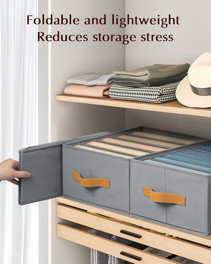 Homsorout Clothes Organizers and Storage - 4/5/7 Grids Fabric Jeans Organizer with Handles, Foldable Closet Organizers Divide