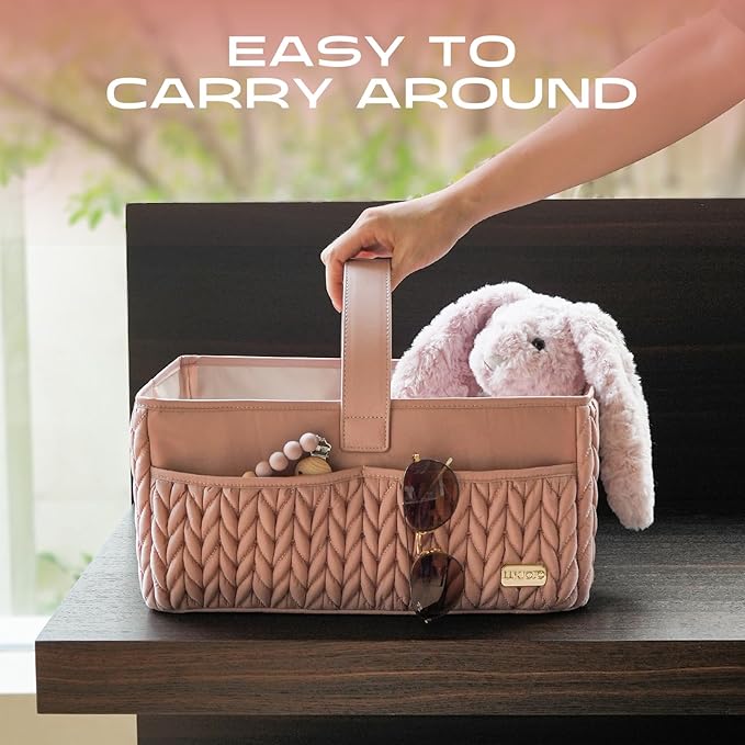 Luxurious Baby Diaper Caddy, Nursery Storage Basket for Newborn Boy and Girl, Travel Baby Basket for Diapers Baby Wipes, Orga