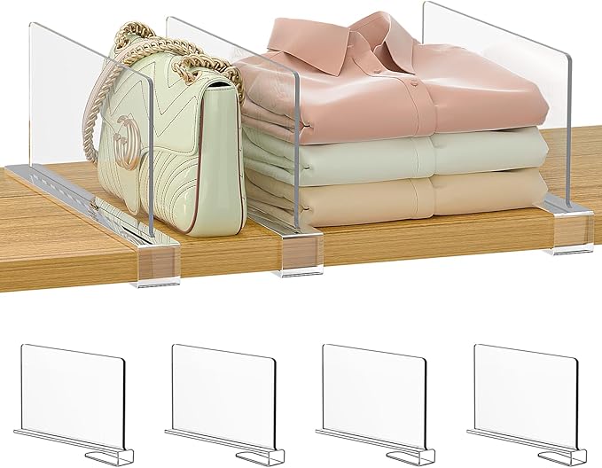 Purse Organizer for Closet Shelf Dividers: 6-inch Tall (Shorter Version) Adjustable Clear Acrylic Bag Storage Organizer for H