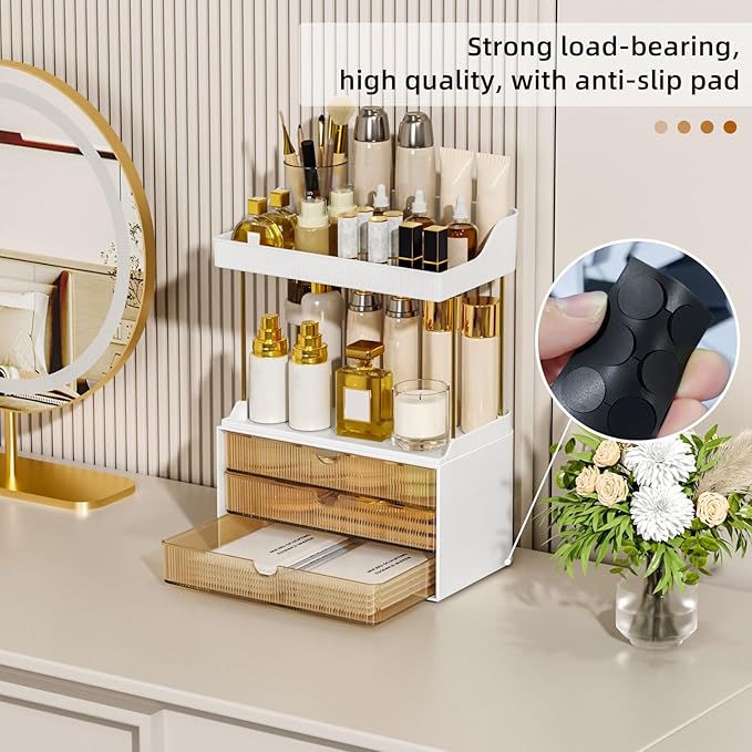 StorBin 3 Large Drawers Makeup Organizer - 5 Tier Bathroom Counter Organizers and Storage, Versatile Perfume Vanity Organizer