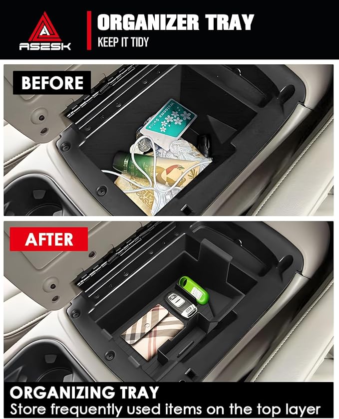 for Center Console Armrest Organizer Tray Compatible with 2003-2007 Classic Silverado/Sierra 1500/2500HD/3500HD & 2002-2006 Avalanche – Full Console w/Bucket Seats Only