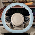 14 inch D Shaped Steering Wheel Cover for Prius Civic, Nappa Microfiber Leather Non-Slip Breathable Fabric, Warm in Winter an