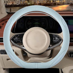 14 inch D Shaped Steering Wheel Cover for Prius Civic, Nappa Microfiber Leather Non-Slip Breathable Fabric, Warm in Winter an