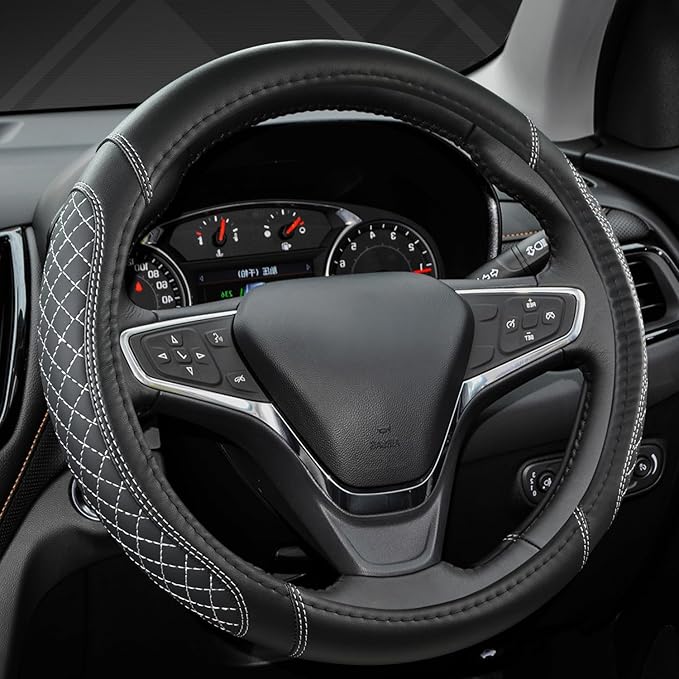 West Llama Customized Auto Car Steering Wheel Cover for Toyota Rav4 Corolla Camry Highlander (Diamond Quilted-Black+Gray-Stan