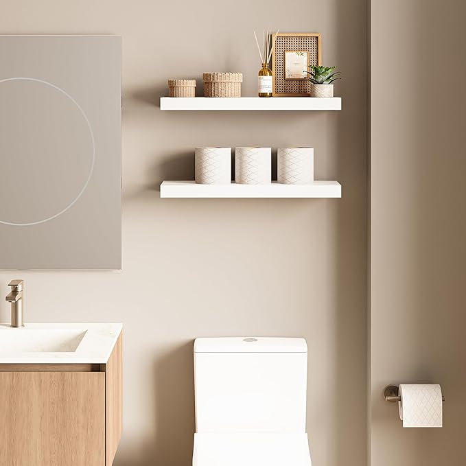 Ballucci Floating Shelves, 24" Wood Wall Shelf Set of 2, with Invisible Brackets for Bathroom, Living Room, Bedroom, Kitchen,